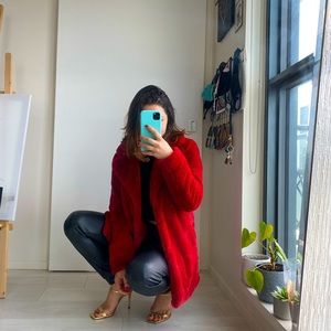 H&M red fur jacket❤️